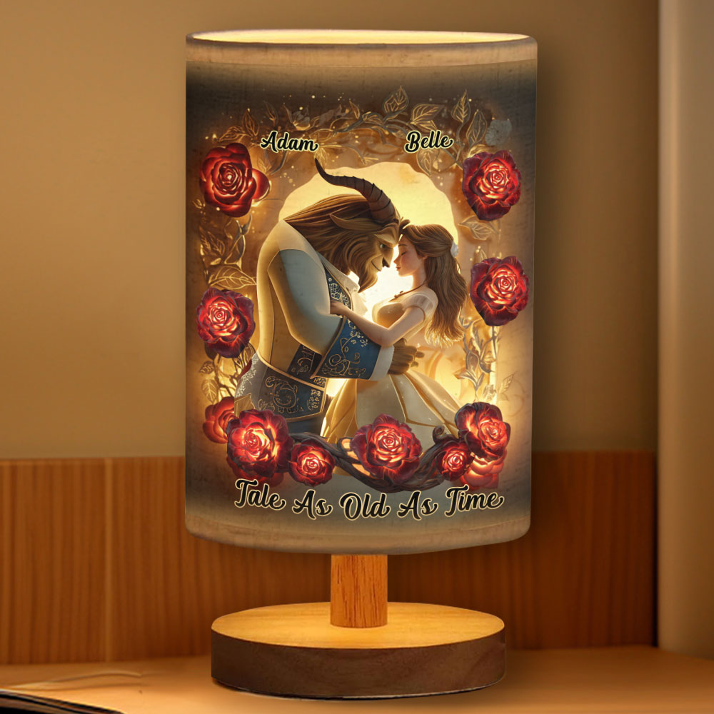 Tale As Old As Time - Personalized Couple Table Lamp With Wood Base