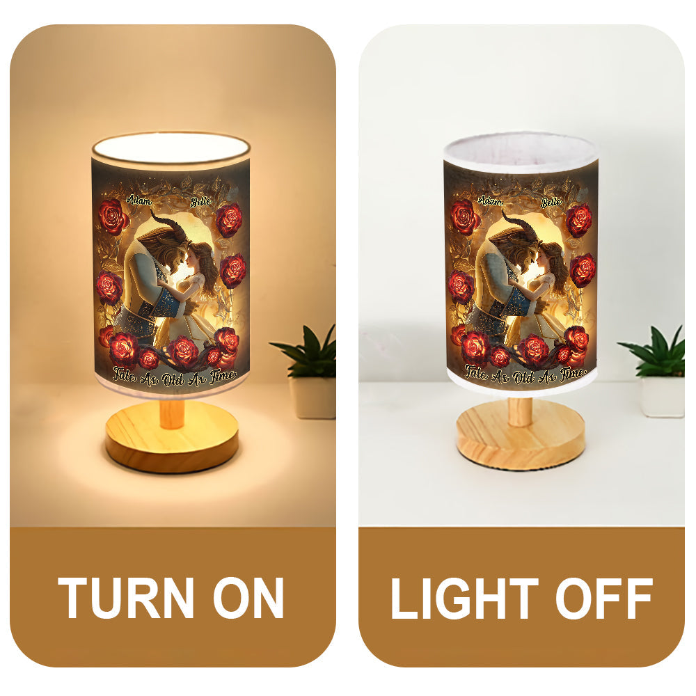 Tale As Old As Time - Personalized Couple Table Lamp With Wood Base
