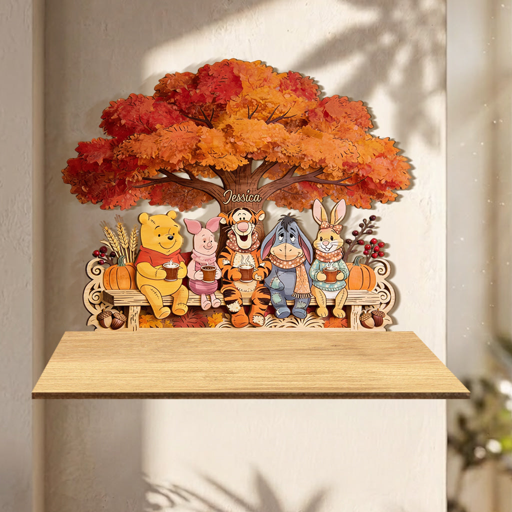 Honey Bear & Friends - Personalized Yellow Bear Wooden Floating Shelf