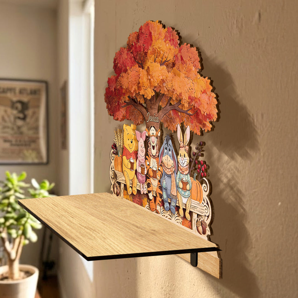 Honey Bear & Friends - Personalized Yellow Bear Wooden Floating Shelf