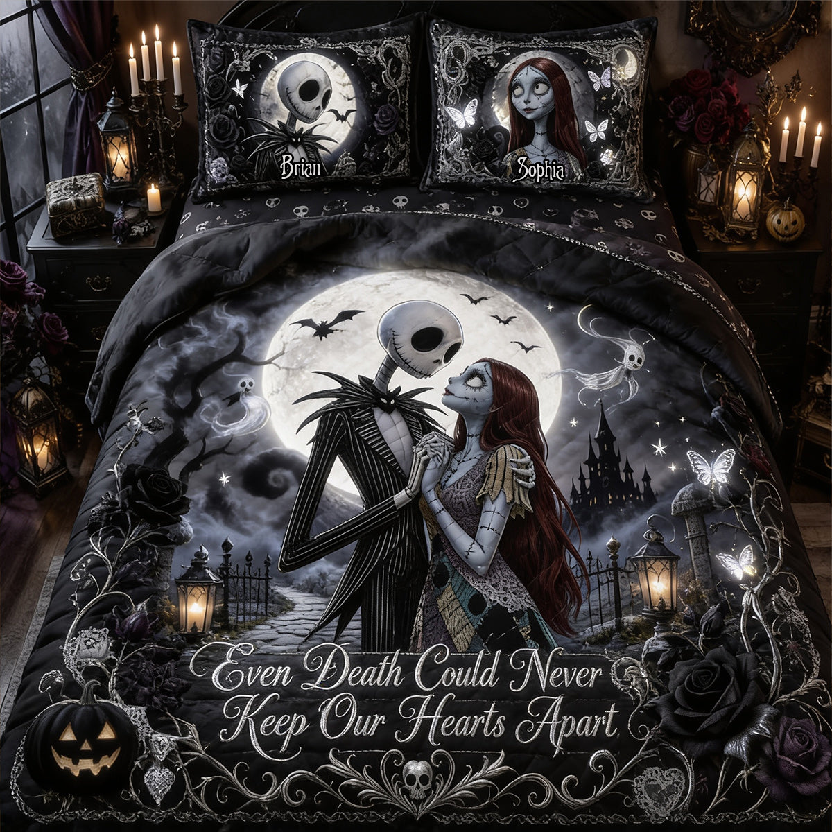 Even Death Could Never Keep Our Hearts Apart - Personalized Nightmare Quilt Set