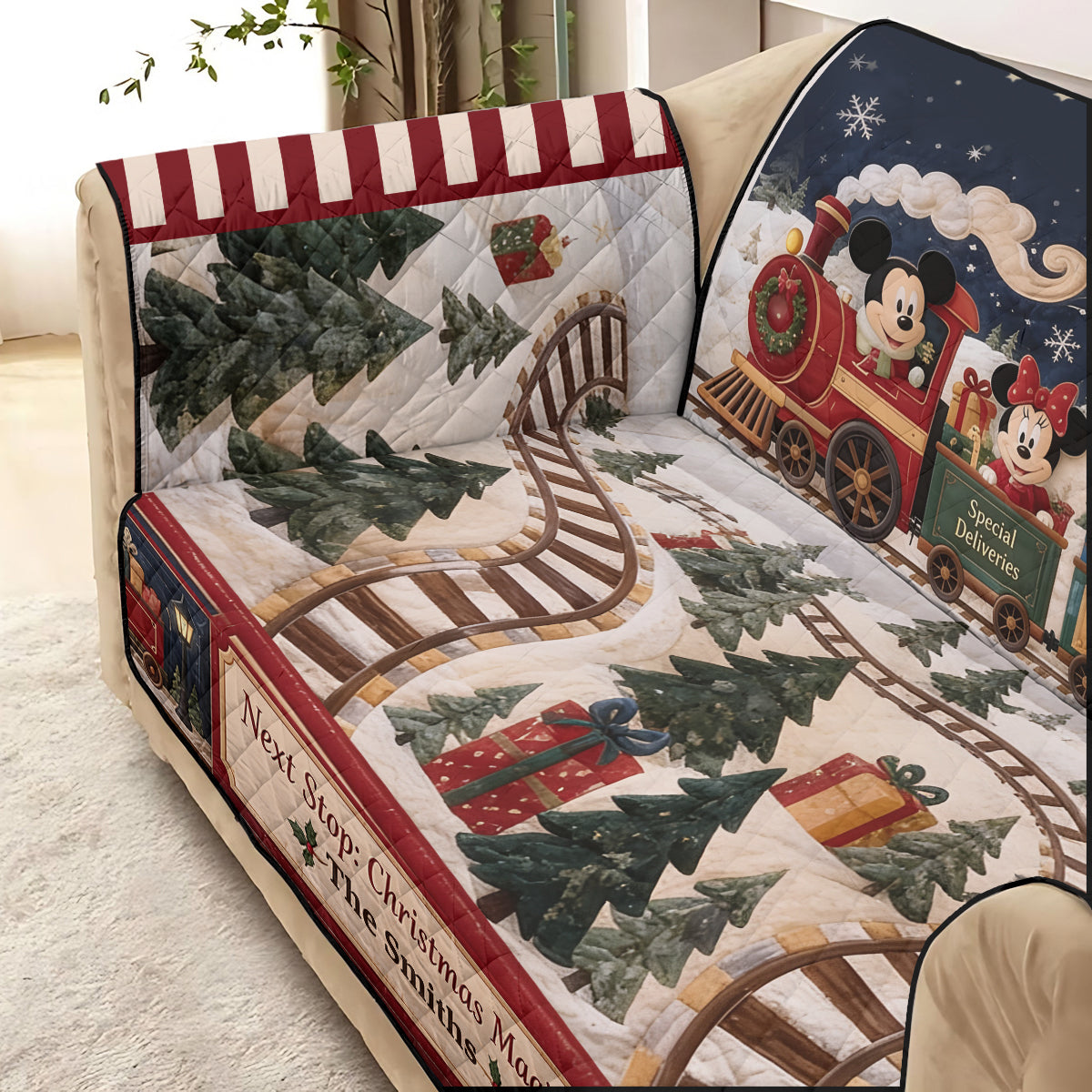 Merry Christmas - Personalized Mouse Quilted Sofa/Couch Cover