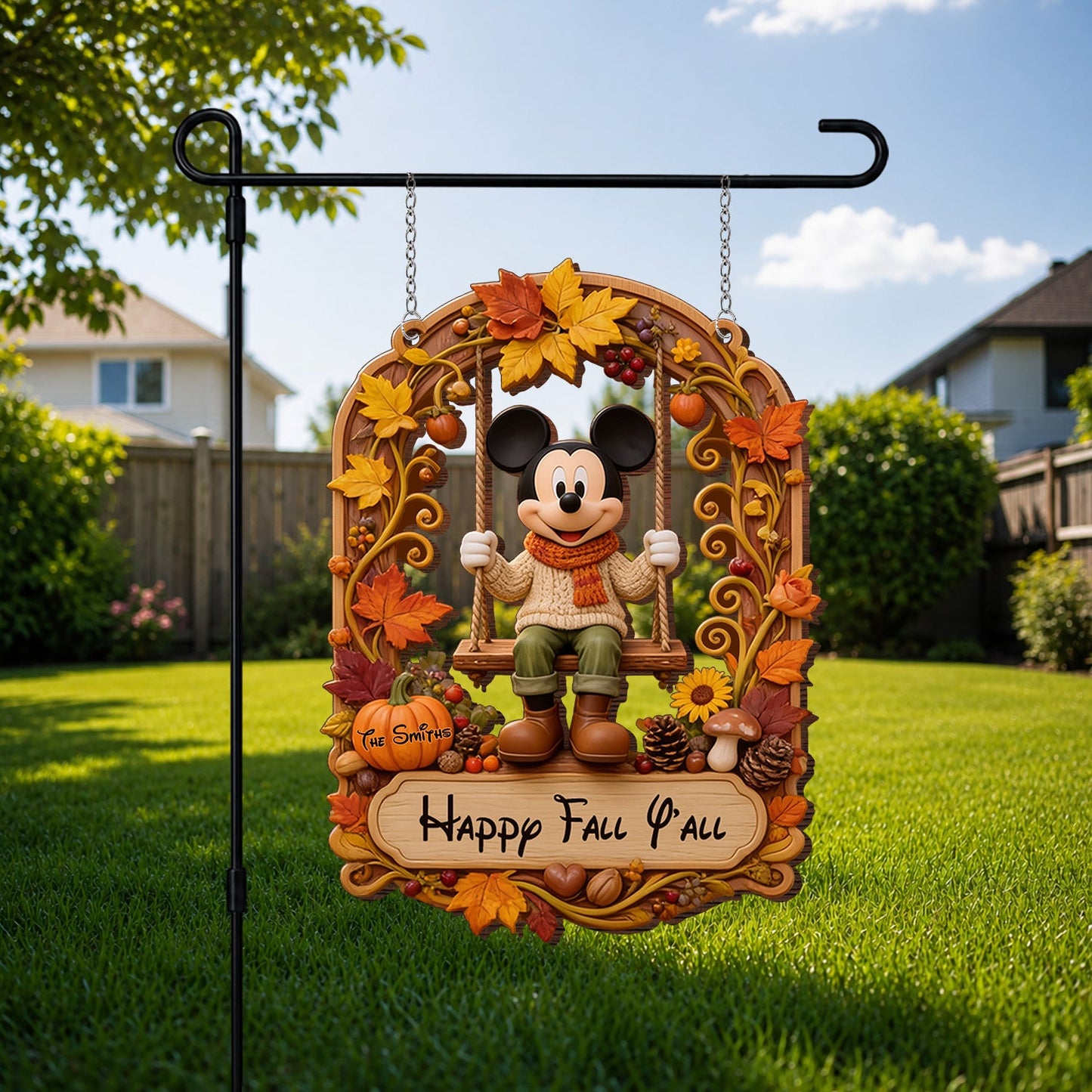 Happy Fall Y'all - Personalized Mouse Wood Sign With Stake