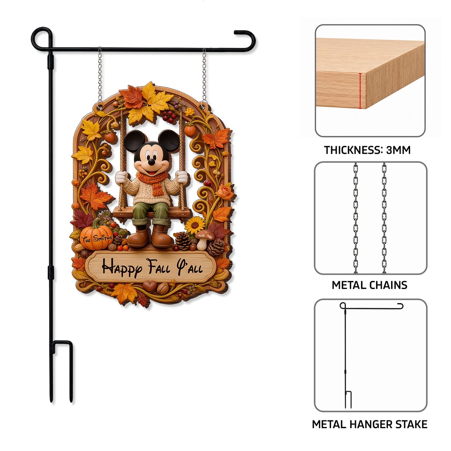 Happy Fall Y'all - Personalized Mouse Wood Sign With Stake