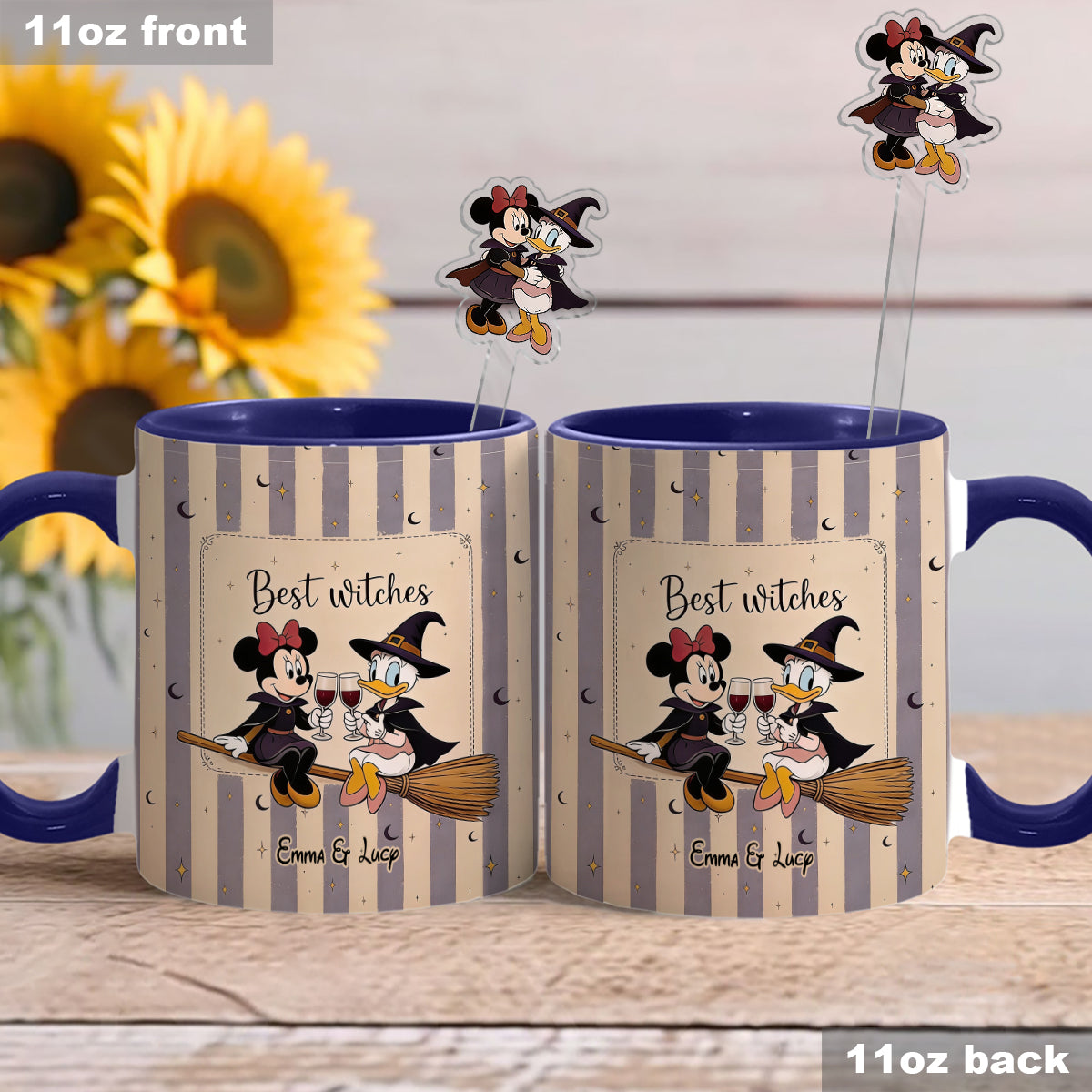 Best Witches, Besties Gift Idea - Personalized Witch Set Accent Mug with Acrylic Stirrers
