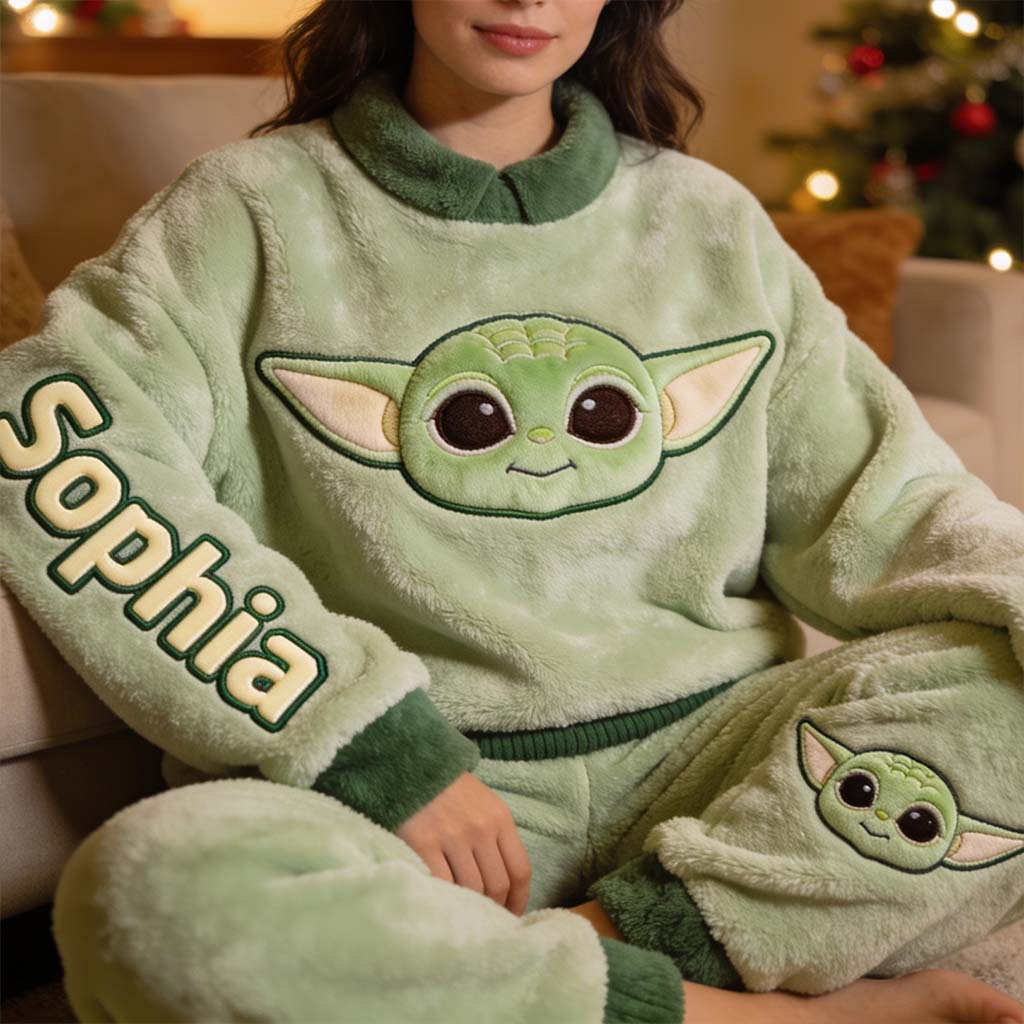 Cute Green Galaxy Character - Personalized The Force Fleece Lounge Set
