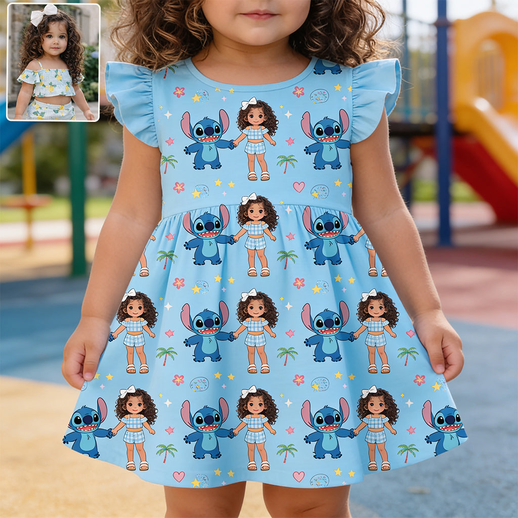 Ohana Means Family - Personalized Kid Ruffle Sleeve Dress