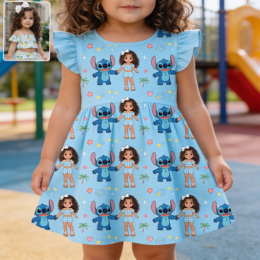 Ohana Means Family - Personalized Kid Ruffle Sleeve Dress