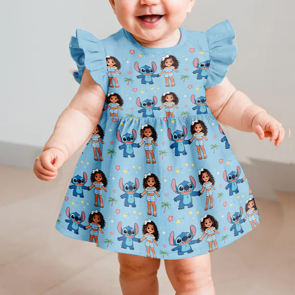 Ohana Means Family - Personalized Kid Ruffle Sleeve Dress