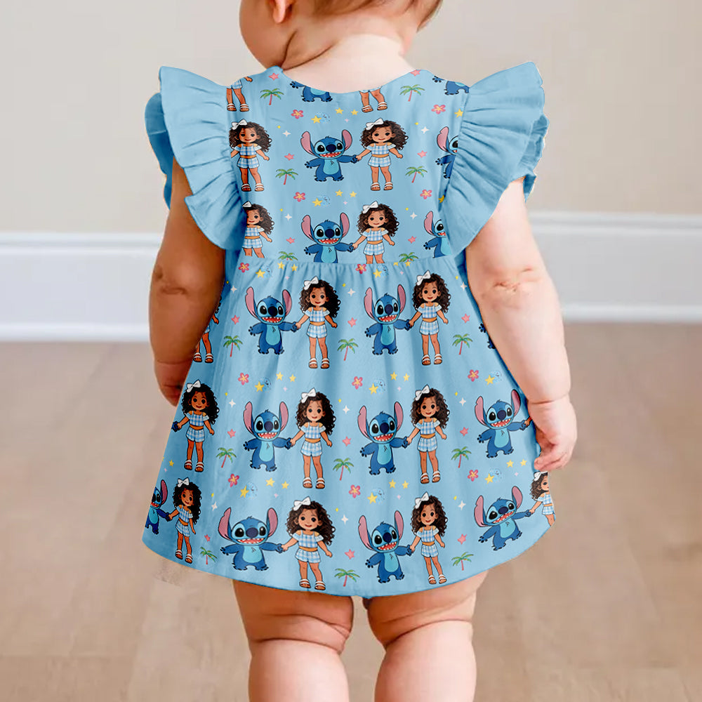 Ohana Means Family - Personalized Kid Ruffle Sleeve Dress