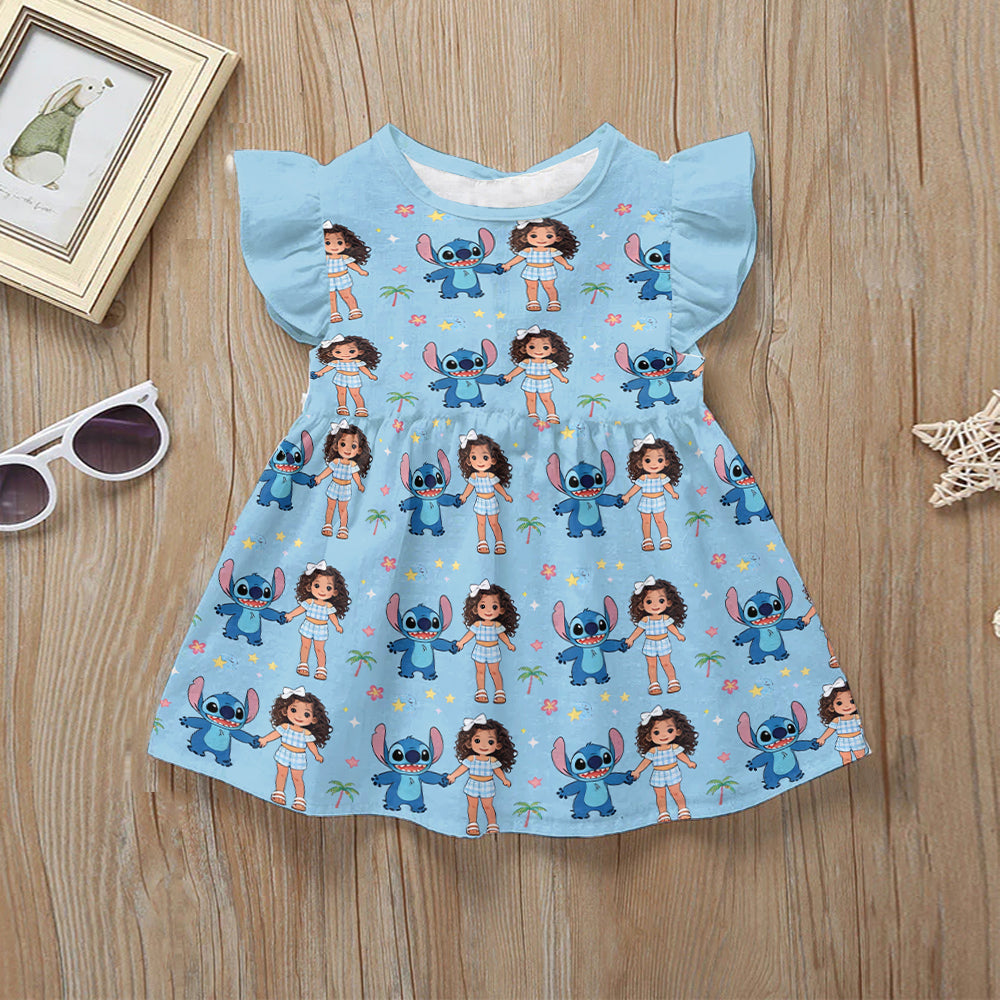 Ohana Means Family - Personalized Kid Ruffle Sleeve Dress