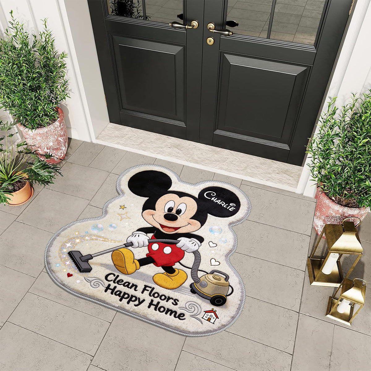 Clean Floors Happy Home - Personalized Mouse Non-Slip Tufted Rug