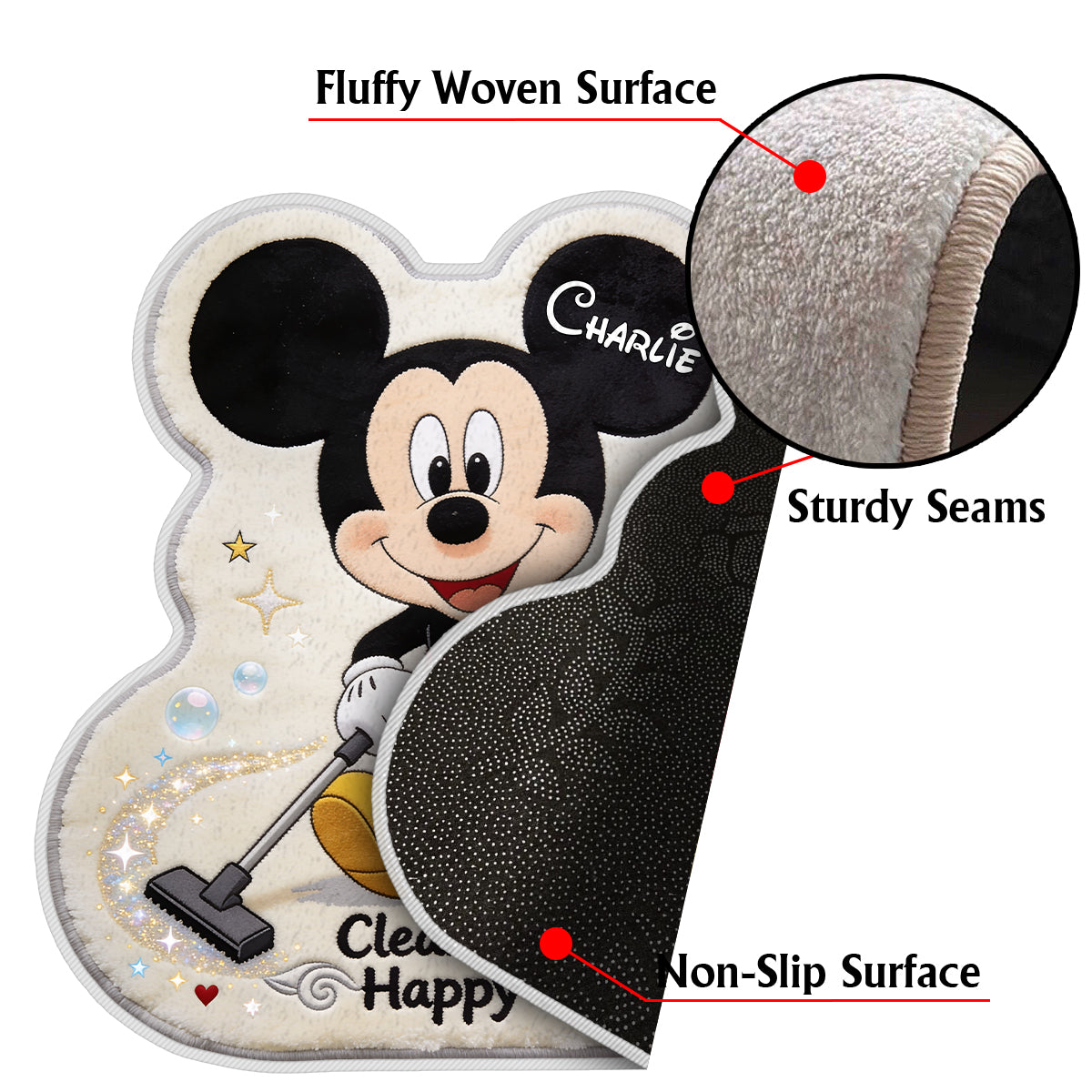 Clean Floors Happy Home - Personalized Mouse Non-Slip Tufted Rug