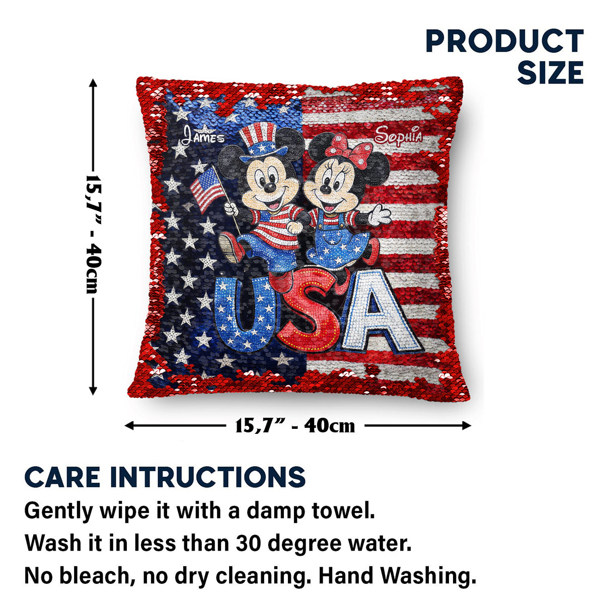 Mouse Couple USA 250 Years Anniversary - Personalized Mouse Sequin Pillow Cover