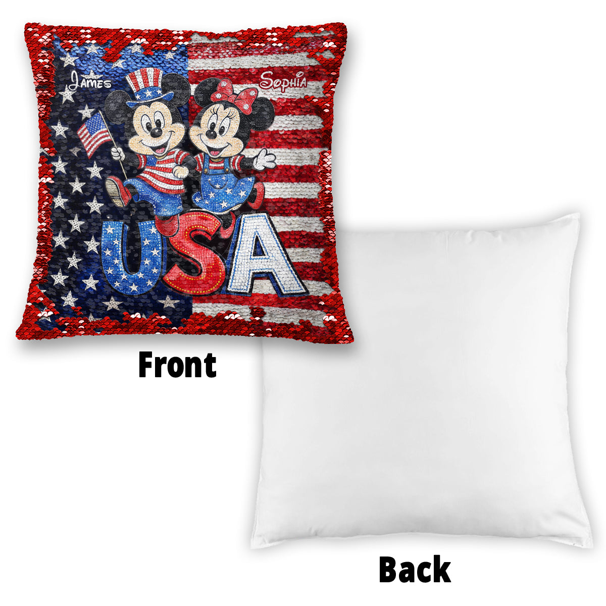 Mouse Couple USA 250 Years Anniversary - Personalized Mouse Sequin Pillow Cover