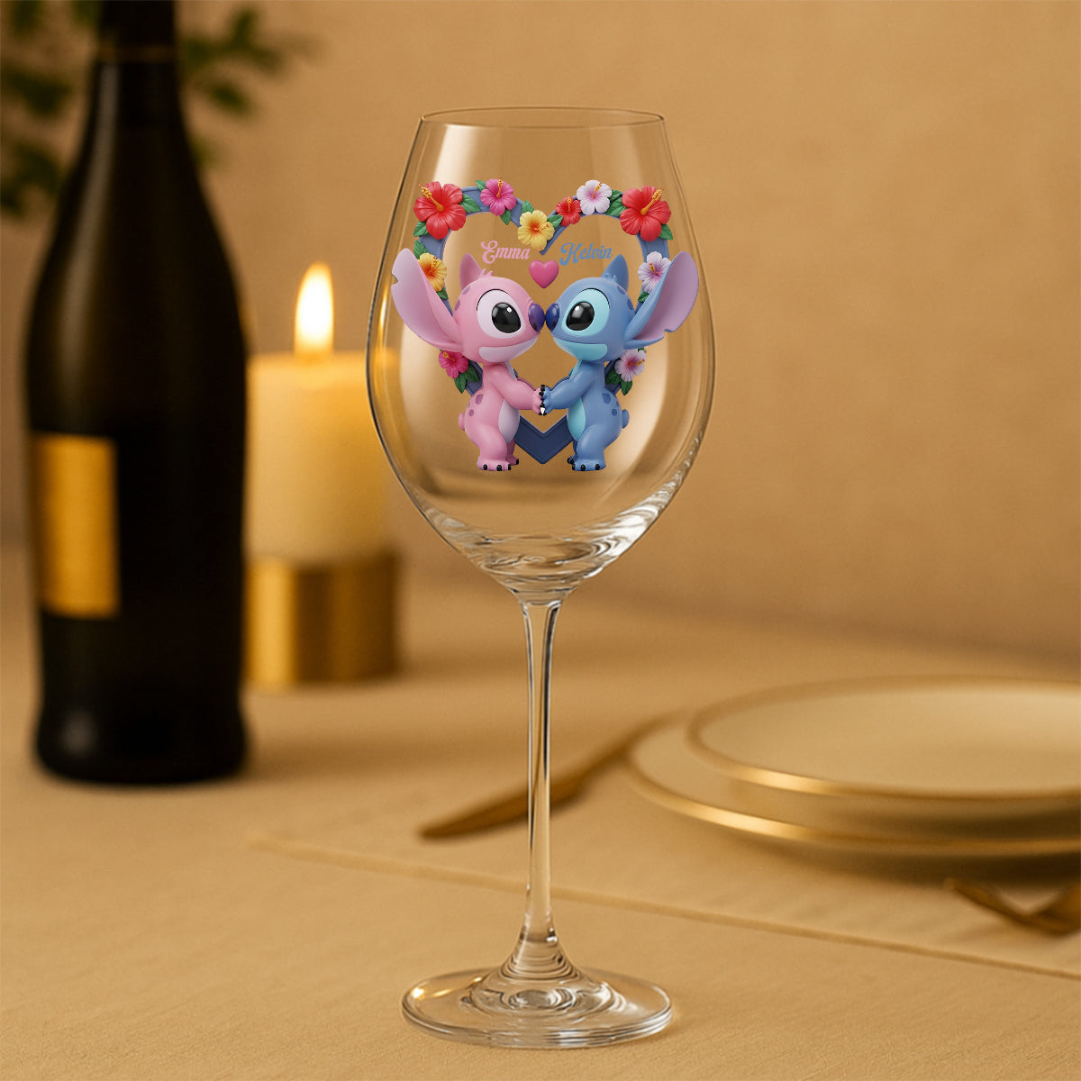 Couple Ohana Means Family - Personalized Ohana Wine Glass With Long Stem