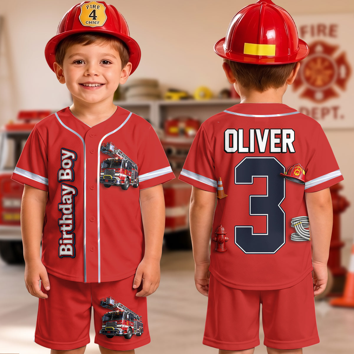 Birthday Fire Truck - Personalized Birthday Kid Jersey Shirt & Shorts