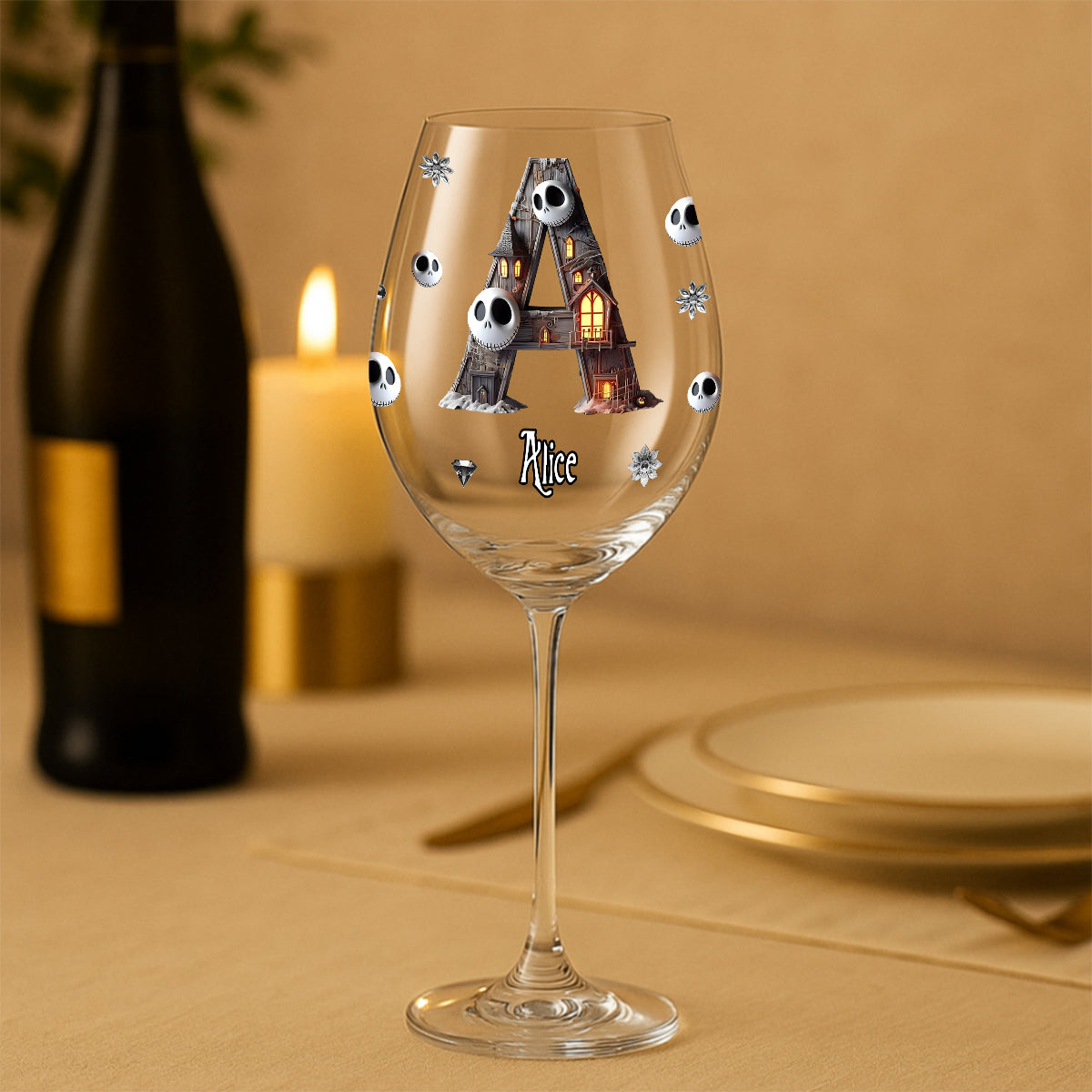 Halloween Before Christmas - Personalized Nightmare Wine Glass With Long Stem