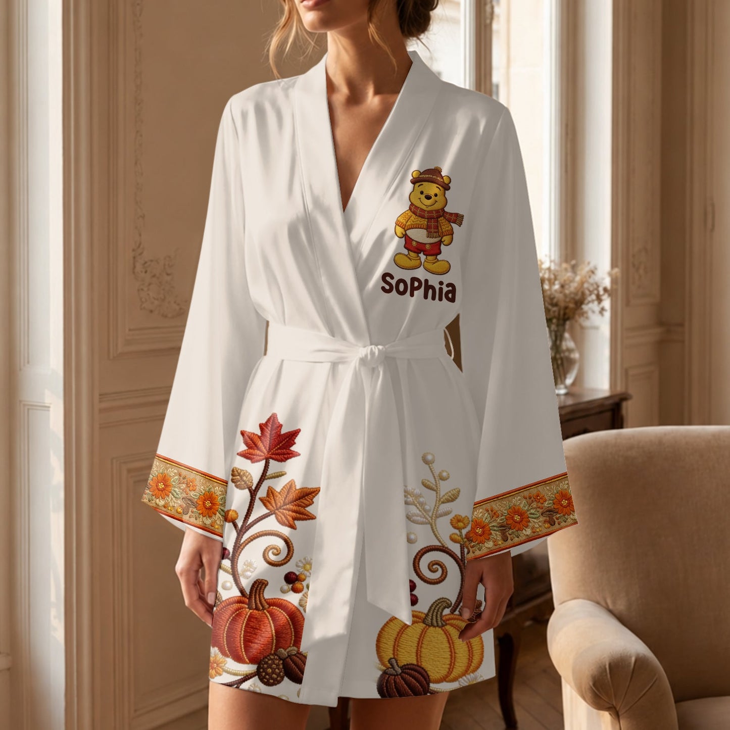 Tis The Season - Personalized Yellow Bear Satin Robe