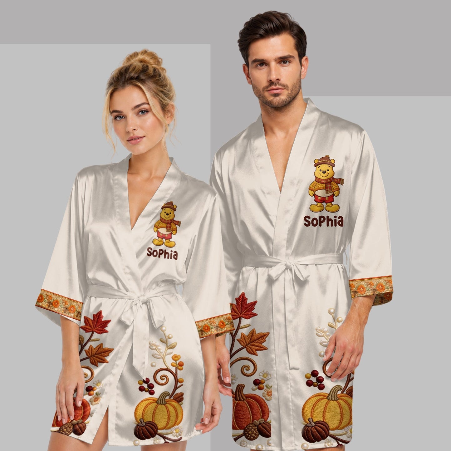 Tis The Season - Personalized Yellow Bear Satin Robe