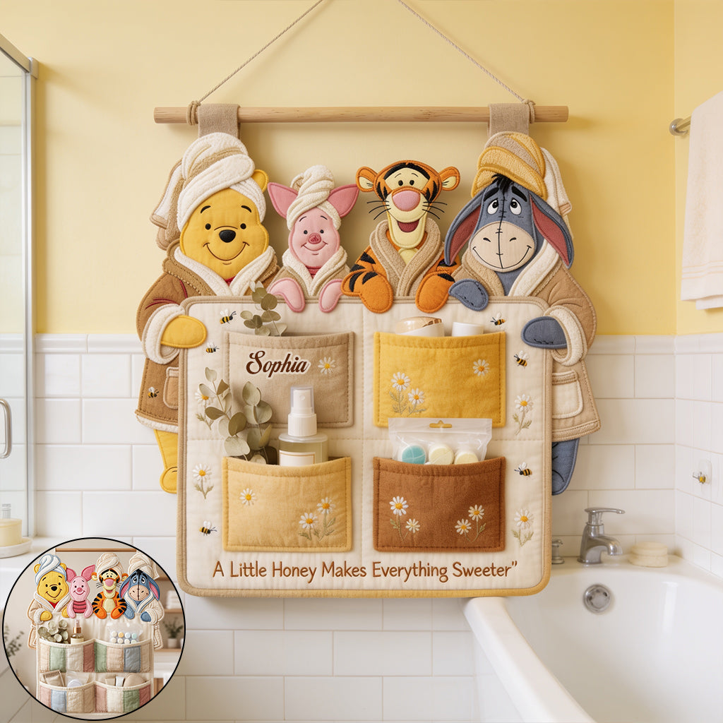 A Little Honey Makes Everything Sweeter - Personalized Yellow Bear Hanging Organizer