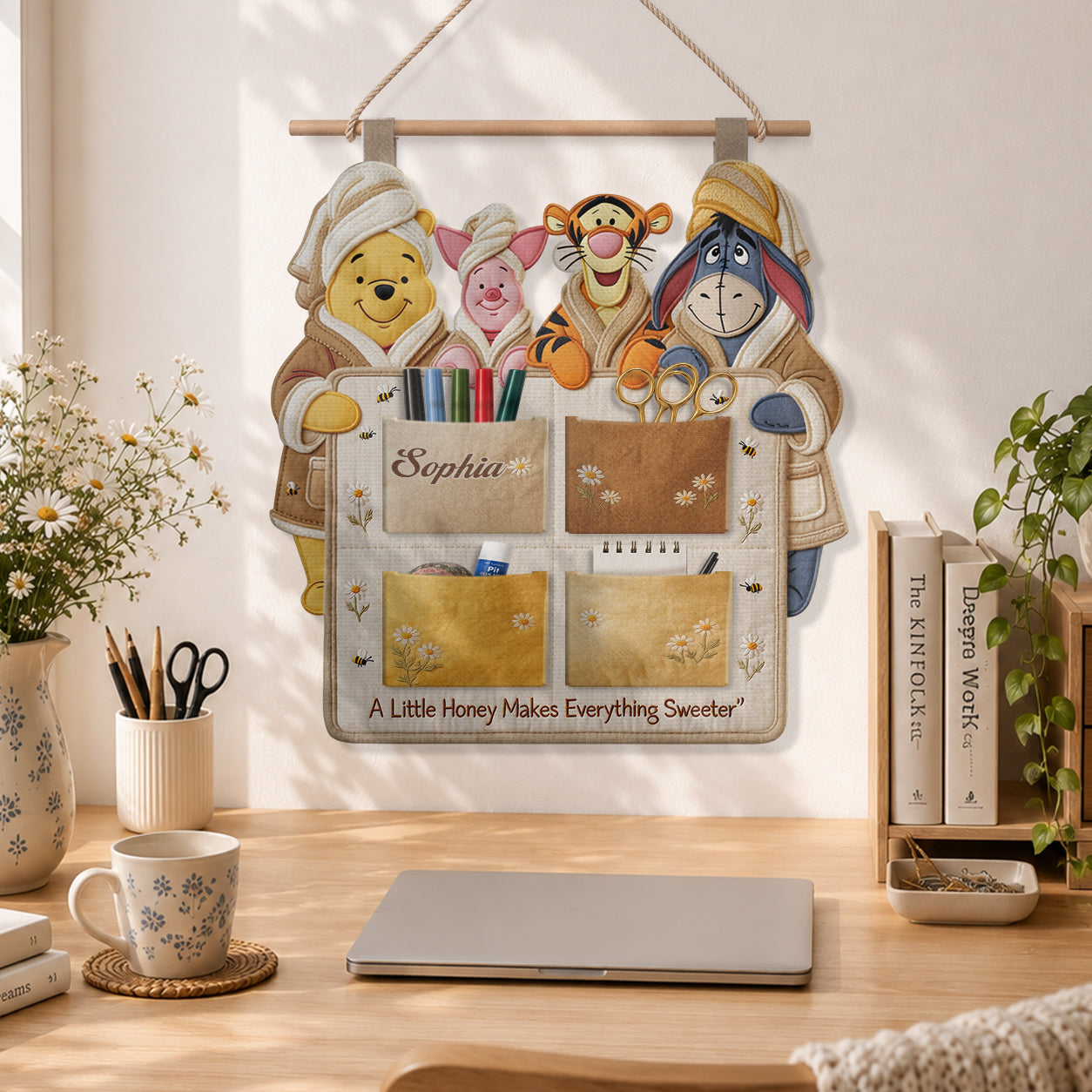 A Little Honey Makes Everything Sweeter - Personalized Yellow Bear Hanging Organizer