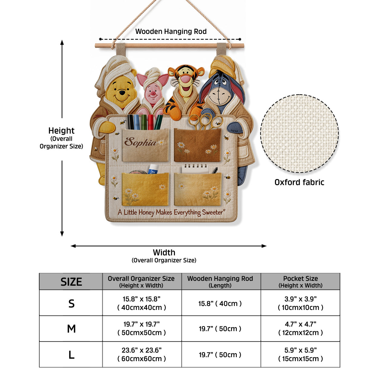A Little Honey Makes Everything Sweeter - Personalized Yellow Bear Hanging Organizer