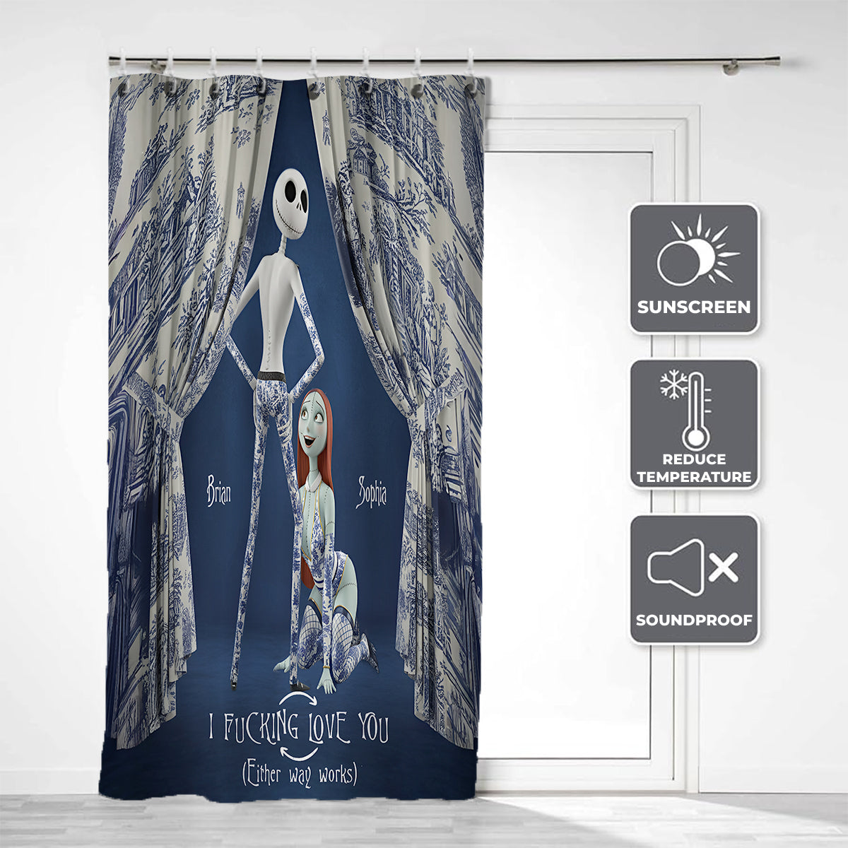 I Love You - Personalized Nightmare Blackout Window Curtain/ Drapes Set