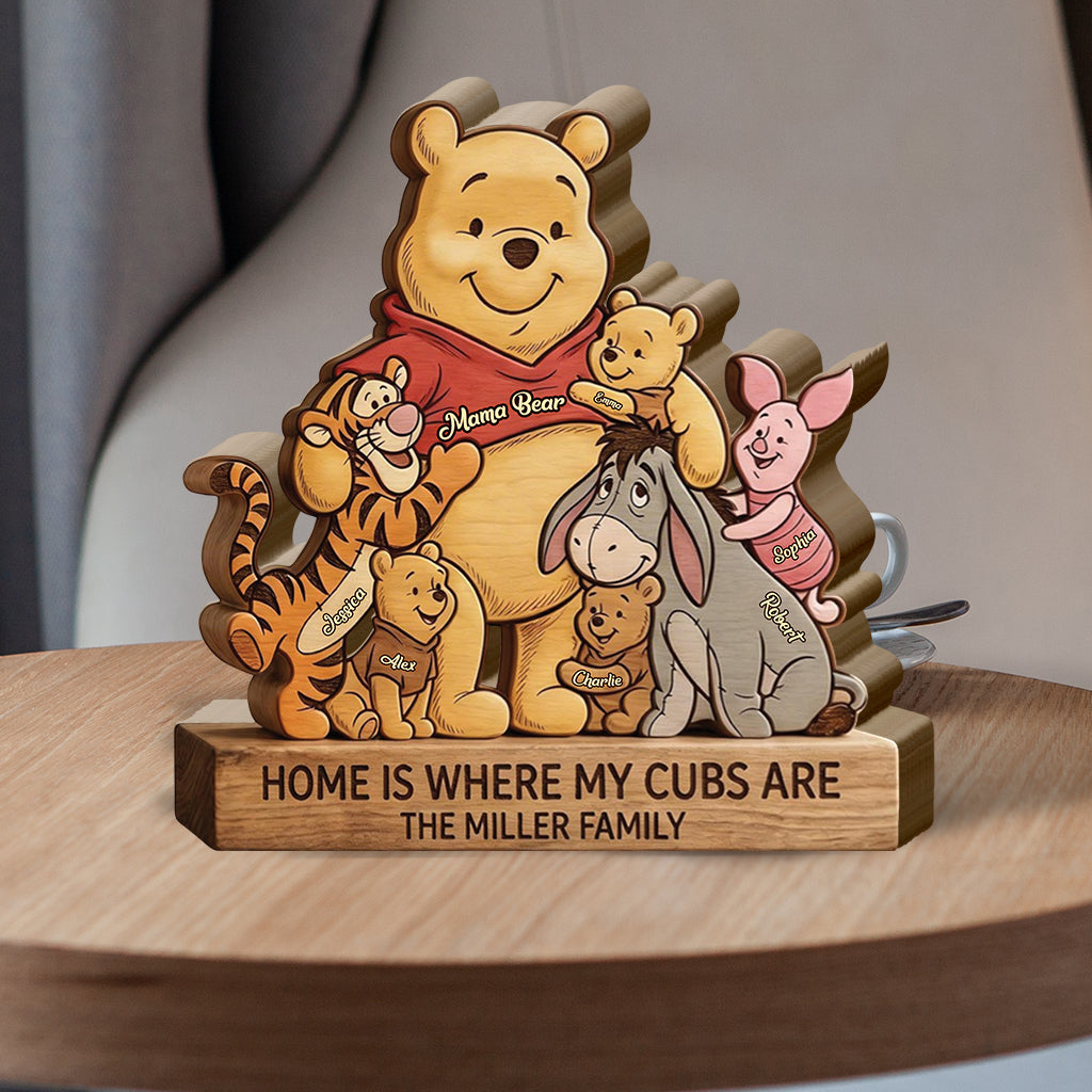 Mama Bear - Personalized Yellow Bear Shaped Wooden Puzzle