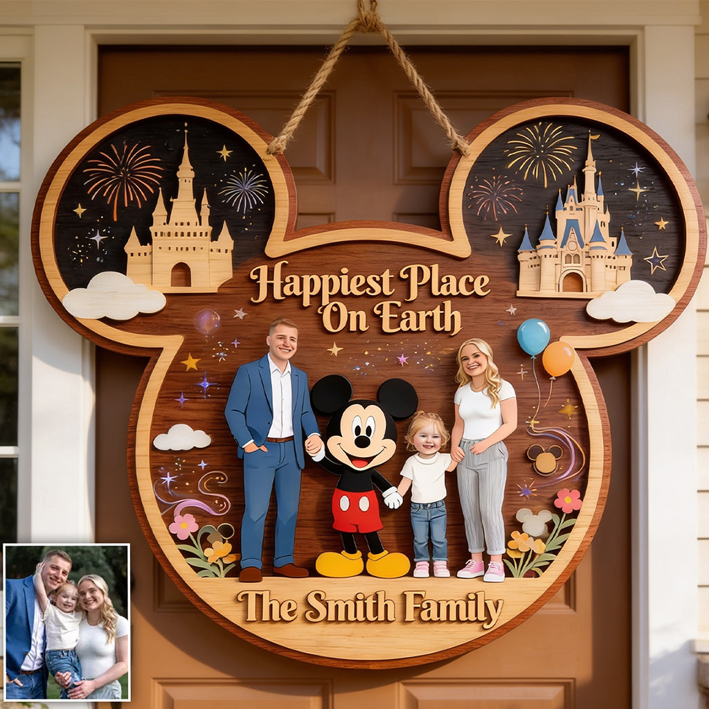 Happiest place On The Planet - Personalized Mouse Custom Shaped Wood Sign