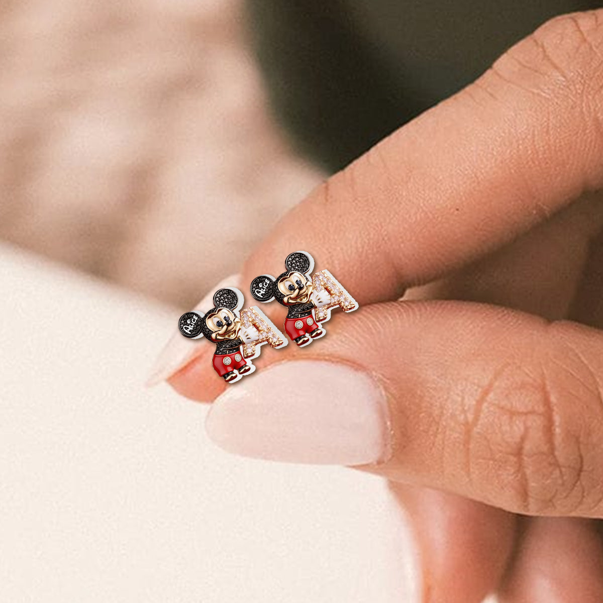 Cute Cartoon With Letter - Personalized Mouse Stud Earrings