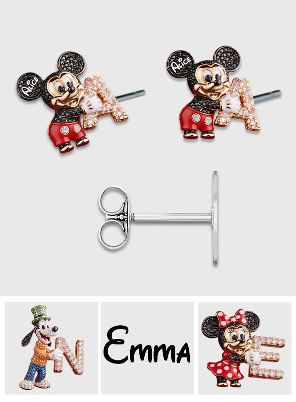 Cute Cartoon With Letter - Personalized Mouse Stud Earrings