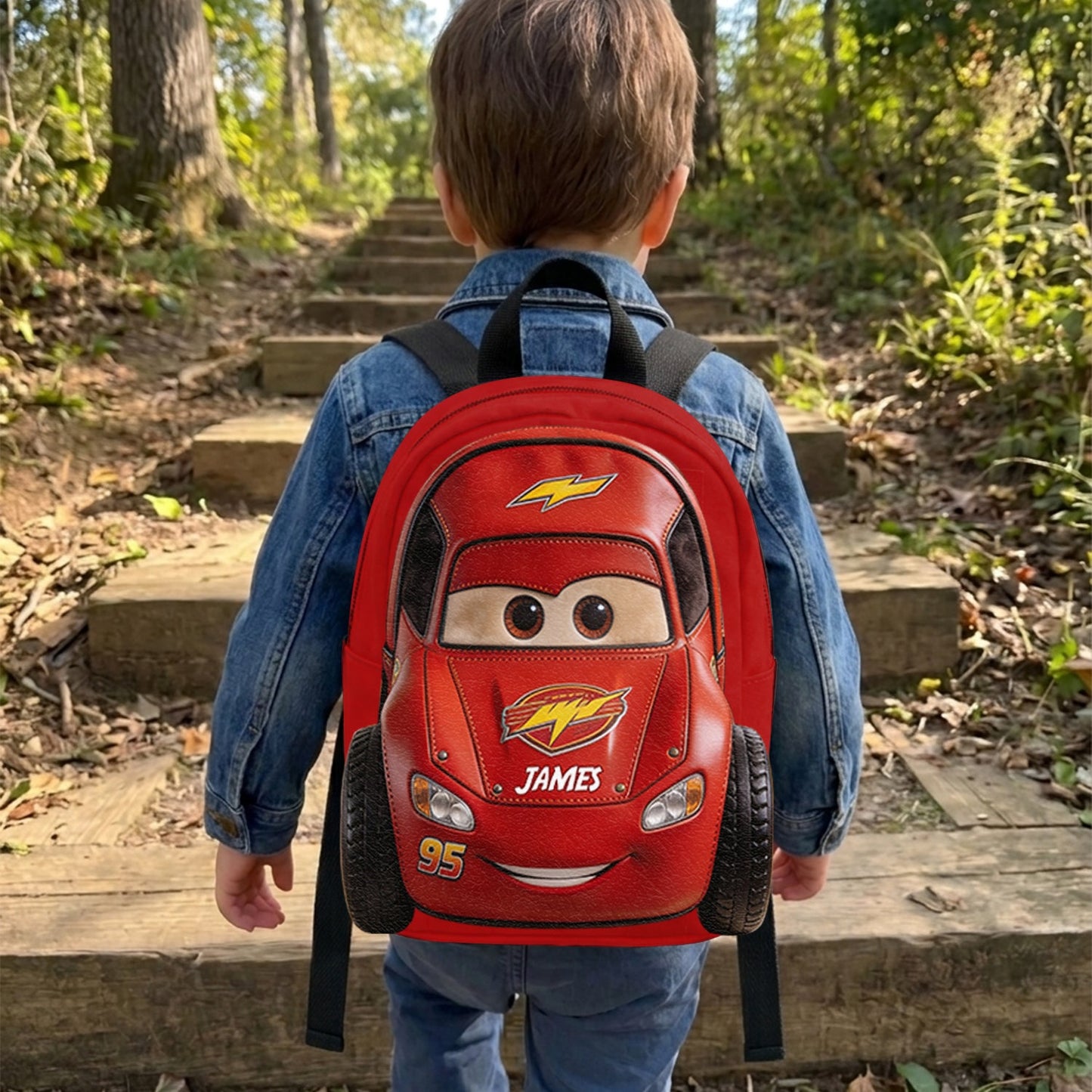 Kid Car - Personalized Racing Lover Changeable Leather Patch Backpack