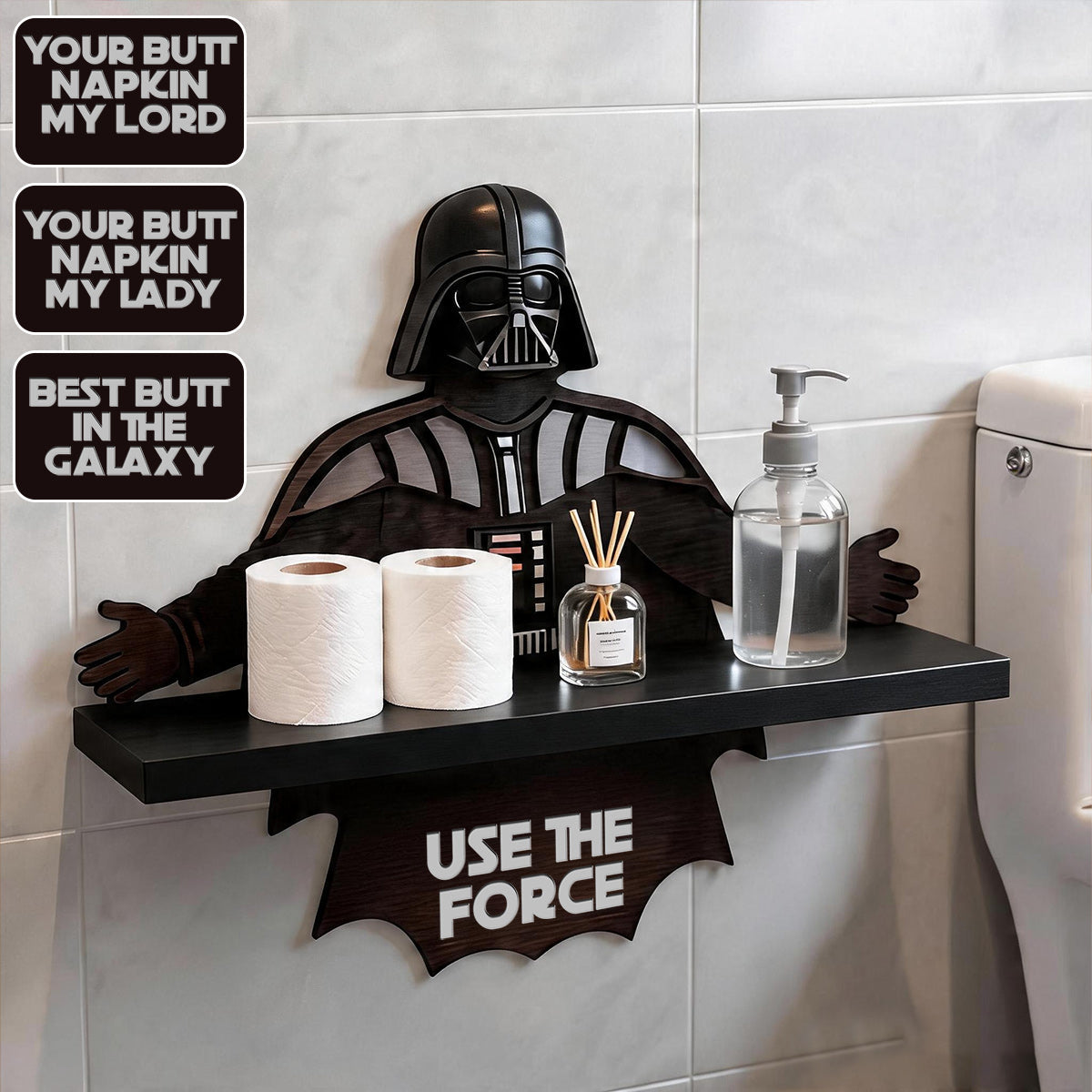 Use The Force - Personalized The Force Wooden Floating Shelf