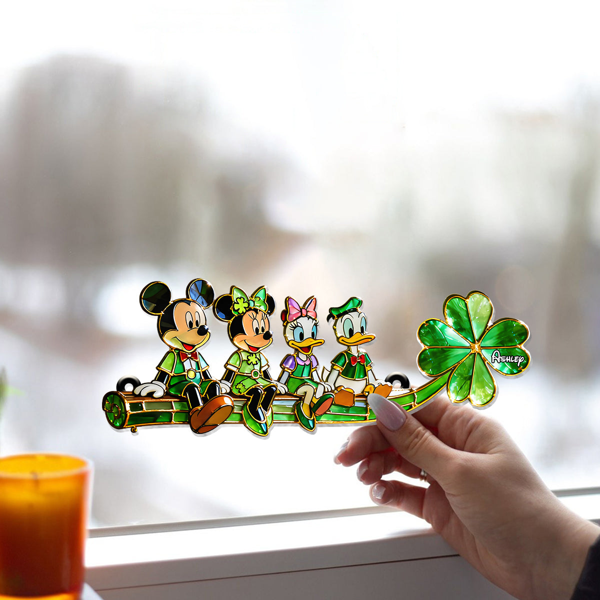 Lucky Friends - Personalized Mouse Window Hanging Suncatcher Ornament