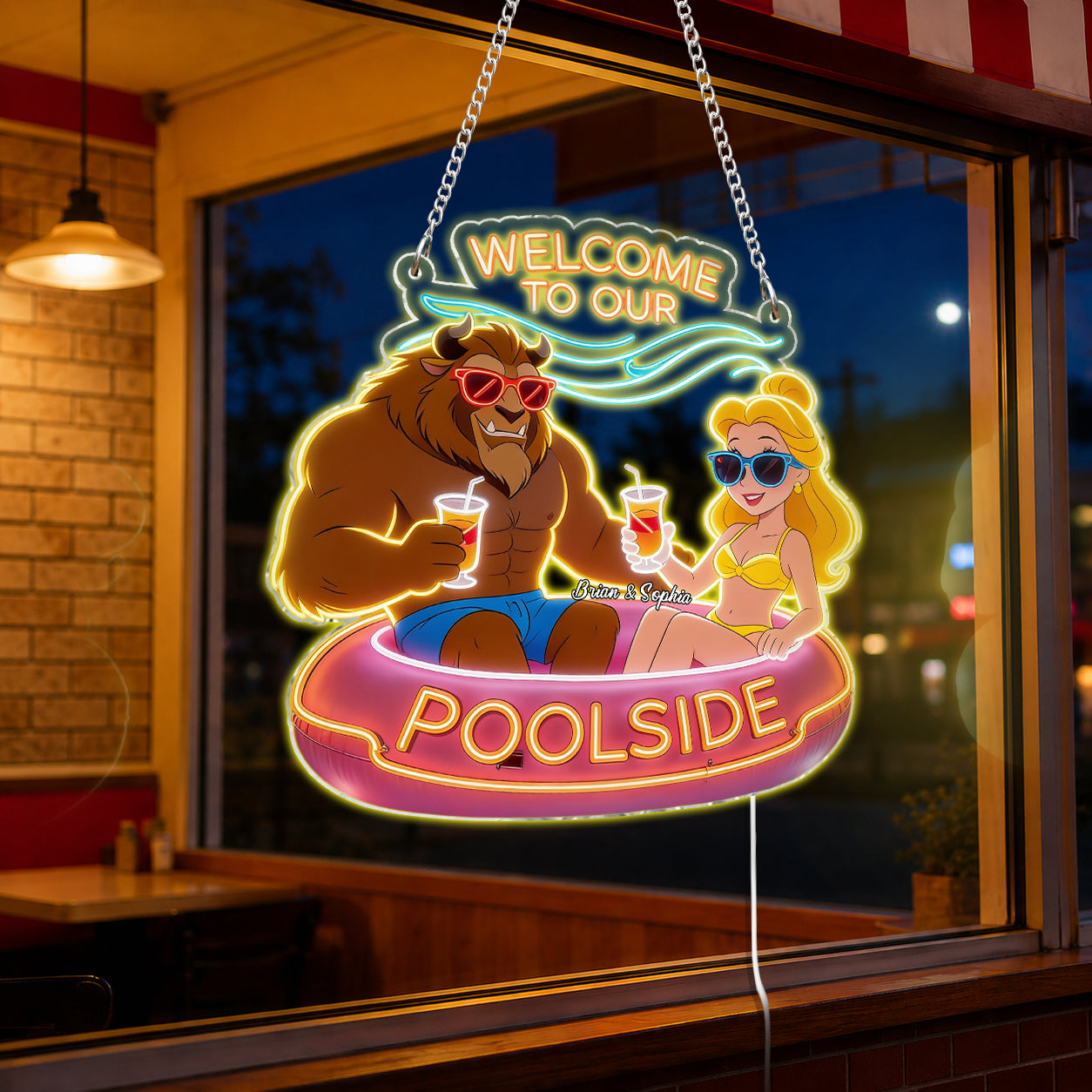 Welcome To Our Pool - Personalized Beauty And The Beast Neon LED Light Sign