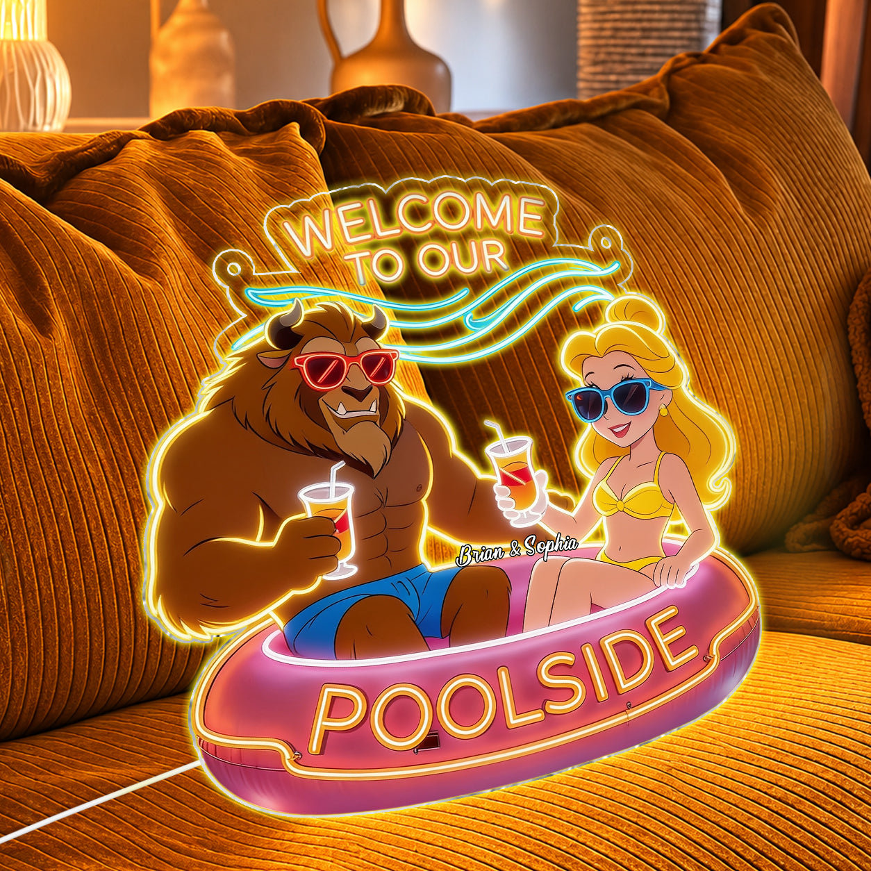 Welcome To Our Pool - Personalized Beauty And The Beast Neon LED Light Sign