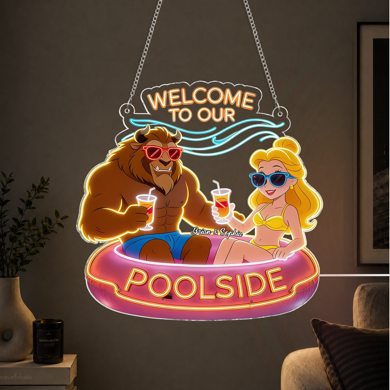 Welcome To Our Pool - Personalized Beauty And The Beast Neon LED Light Sign