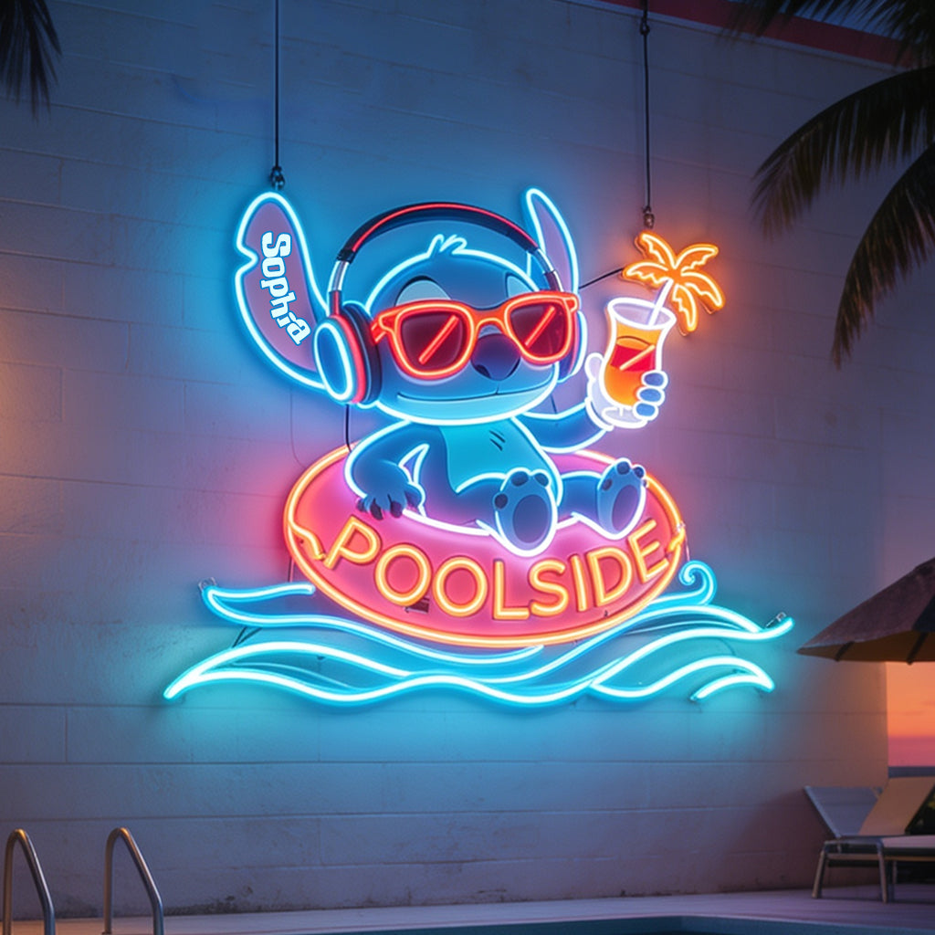 Blue Monster Summer Poolside Sign - Personalized Ohana Neon LED Light Sign