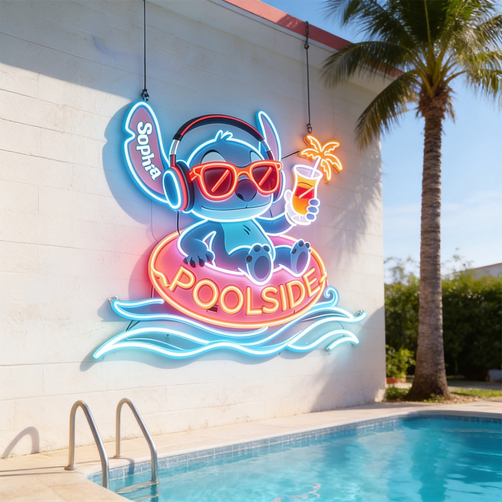 Blue Monster Summer Poolside Sign - Personalized Ohana Neon LED Light Sign