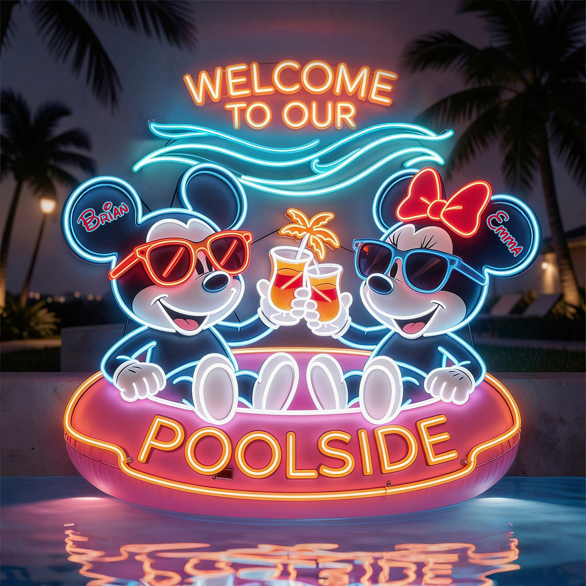 Welcome To Our Poolside - Personalized Mouse Neon LED Light Sign