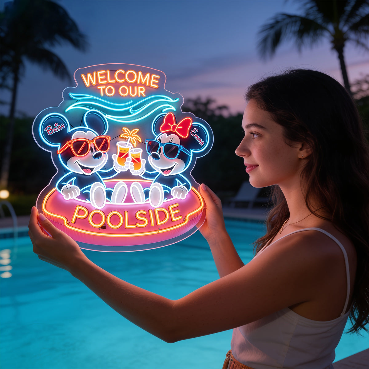 Welcome To Our Poolside - Personalized Mouse Neon LED Light Sign