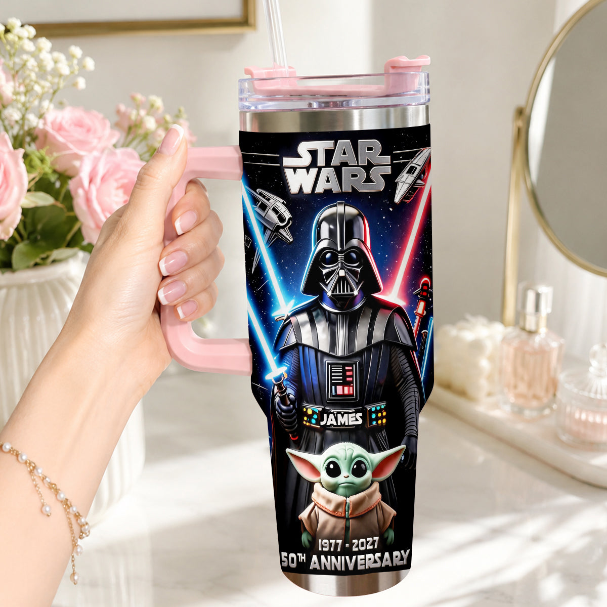 50th anniversary - Personalized The Force Tumbler With Plush Charm