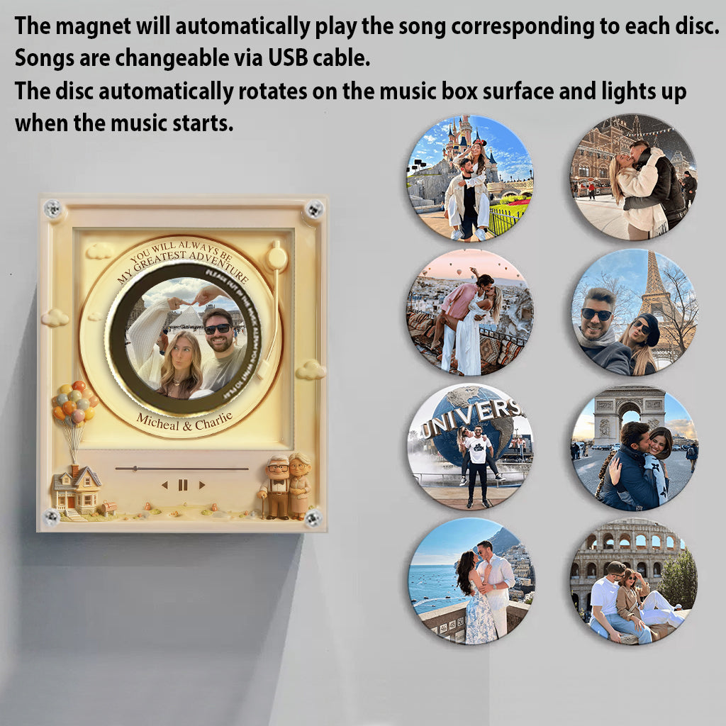 You Are My Greatest Adventure - Personalized Up Movie Couple Rotating Music Magnet With Light