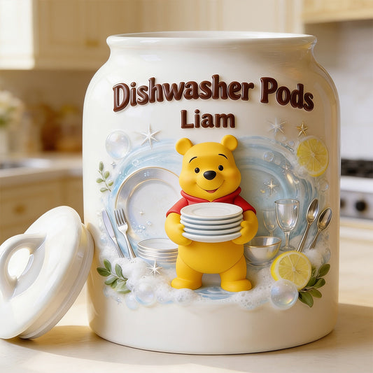 Dishwasher Pods - Personalized Yellow Bear Dishwasher Pod Container