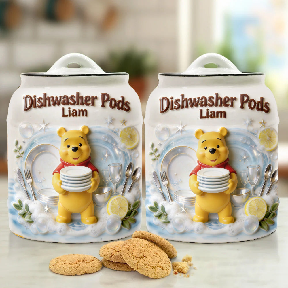 Dishwasher Pods - Personalized Yellow Bear Dishwasher Pod Container