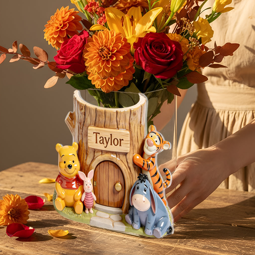 Cozy Tree House - Personalized Yellow Bear Acrylic Pot