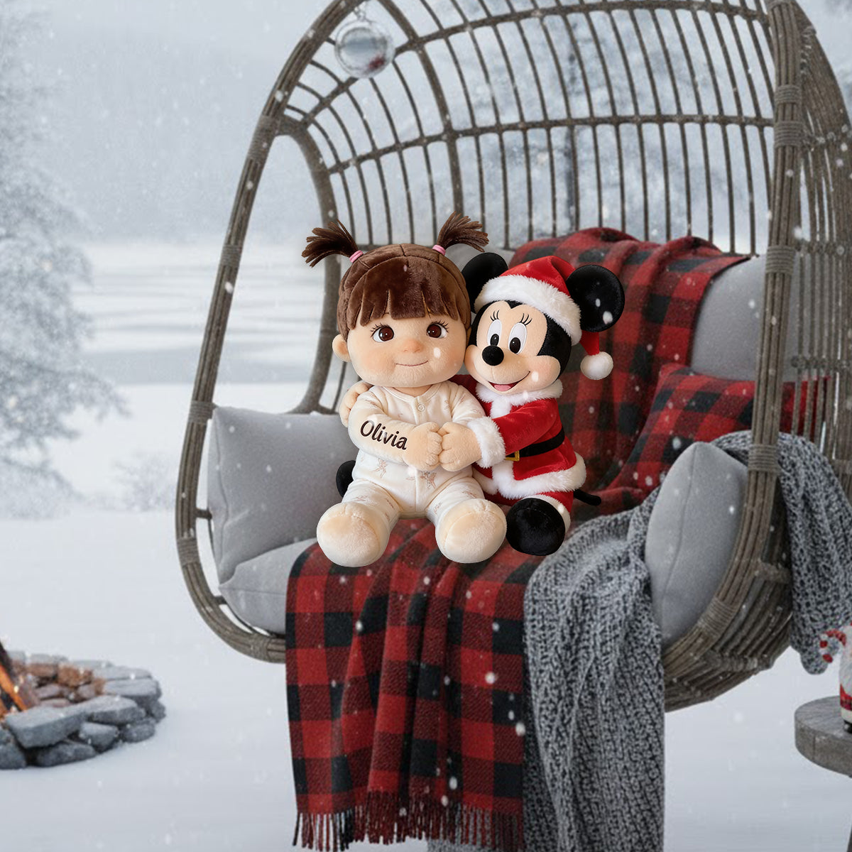 Kid & Christmas Cartoon Character - Personalized Mouse Premium Faux Fur Pillow
