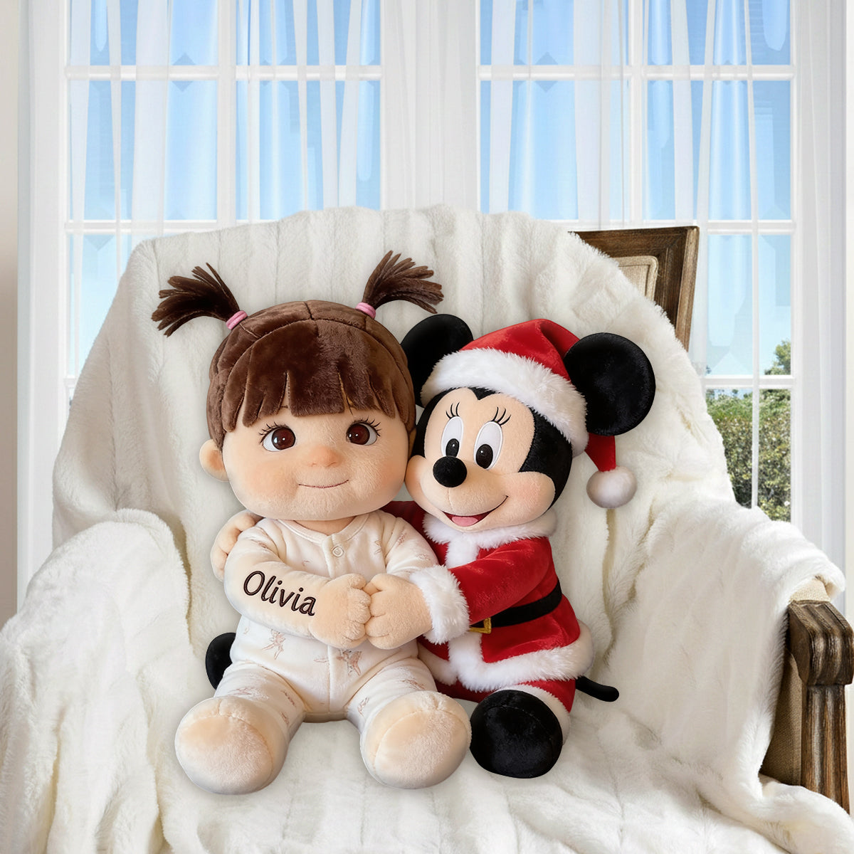 Kid & Christmas Cartoon Character - Personalized Mouse Premium Faux Fur Pillow