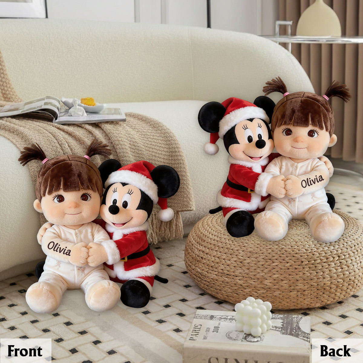 Kid & Christmas Cartoon Character - Personalized Mouse Premium Faux Fur Pillow
